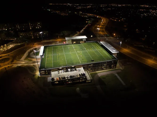 Roof top field at night