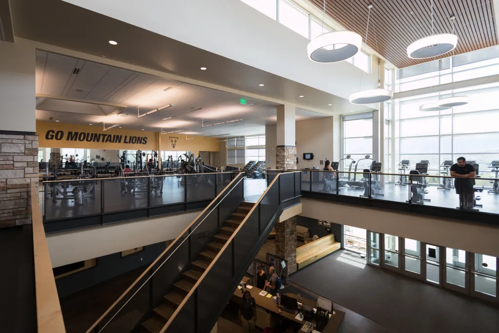 view of staircase and second floor of rec center