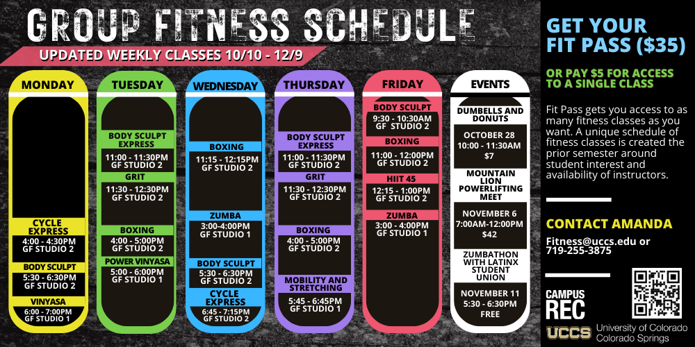 New Group Fitness Schedule Through December 10th 