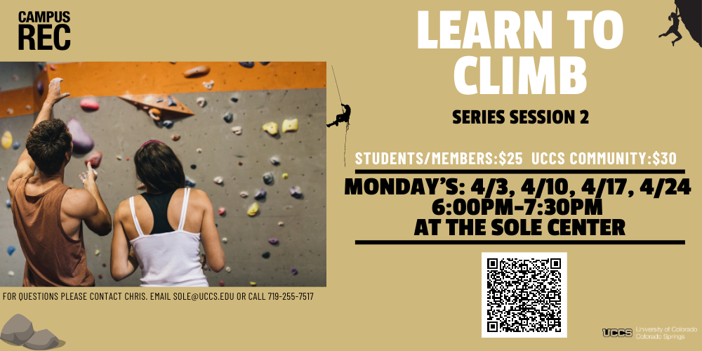 Learn To Climb Session 2, Mondays April 4, 10, 17, 24 6pm - 7:30pm